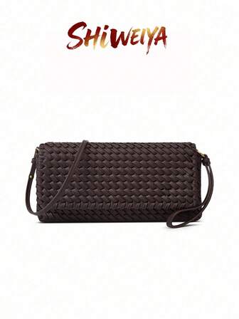 1 件编织手提包，优雅的单肩包/斜挎包，翻盖，简约百搭