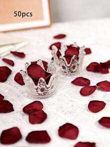 50/100/500 pétalos de rosa de seda, decoraciones de pasillo de boda de tela de satén para mesa de pastel/cesta de niña de las flores/ducha nupcial, Día de San Valentín, flores dispersas para cama romántica (forma de tazón de 4 cm, rojo burdeos) - Rojo - Ver 18