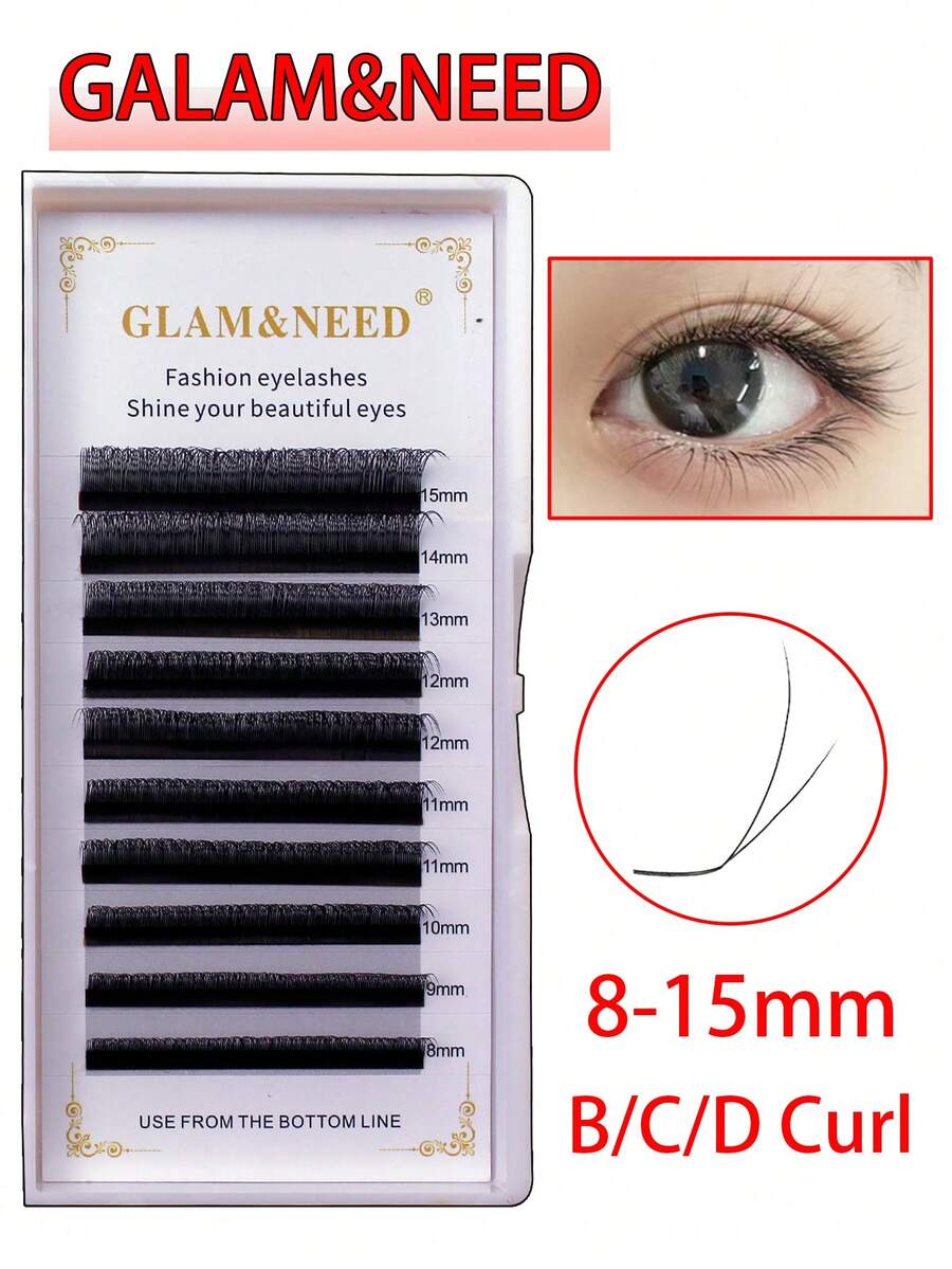 10 Rows Glam&Need New Soft Velvet Clover Bionic Eyelash Extensions, V-Shaped Lashes For Professional Eyelash Stylist, W-Shaped Lashes For Salon Use - D - View 1