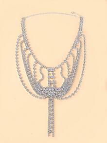 1条时尚多层流苏肩链，独特奢华新娘婚礼水晶身体链 - 彩色 - 查看 4