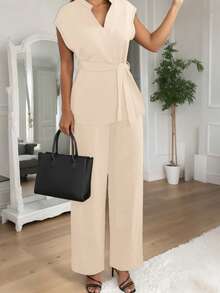 Women's Solid Color Round Neck Long Sleeve T-Shirt And Pants Casual 2 Pieces Set