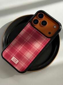 Retro Lattice Plaid Pattern Mobile Phone Case Compatible With IPhone 17ProMax 17Pro 17 16ProMax 16 15 14 13 12 11 Pro Max Plus Cases Shockproof Back Cover Shell - Burgundy - View 6