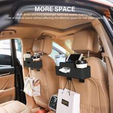 3-In-1 Car Rear Seat Organizer Bag, Multi-Functional Car Seat Back Storage Box, Multi-Functional Car Rear Seat Storage Organizer Bag - With 2 Cup Holders, Tissue Box, And Hooks. - Black - View 5