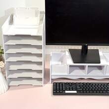 7-Tier Desktop File Organizer, White Paper Storage Rack With Drawers, Office File Management Organizer For Home Office, Study And Dorm