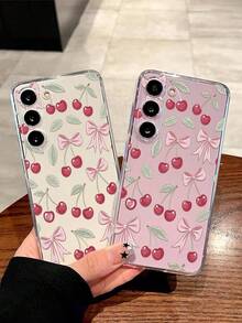 1 chiếc ốp lưng điện thoại mềm màu hồng hình nơ và quả anh đào, tương thích với iPhone 17/17 Air/17 Pro/17 Pro Max, Honor, Redmi, Galaxy A04e/12/A13/A14/A34/A50/A52/A53/A54/S21/S22/S23/S24/S25/S25Ultra, 6A/7A/8A, 12T/13T - Trong sáng - Xem 2