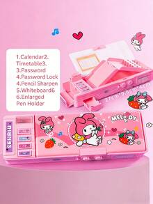 Sanrio Kuromi多功能铅笔盒，大容量文具盒，带可拆卸托盘和多个隔层，可爱的三丽鸥收纳盒，适合学生、女生、大学生、办公用品 - 彩色 - 查看 3