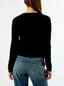 Womens Cardigan Sweaters Round Neck Long Sleeve Lightweight Button Down Sweater 2026 Spring Knit Tops - Black - View 6