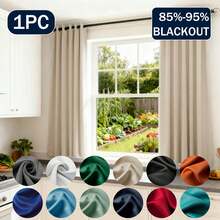 1件窗帘，穿孔窗帘，遮光窗帘，户外遮光窗帘，家用遮光窗帘，厨房窗帘，房间装饰窗帘，户外装饰窗帘，窗户装饰窗帘，黑色窗帘，白色窗帘，隔热窗帘，纯色现代涤纶混纺窗帘，适用于卧室、客厅、阳台 - 米色 - 查看 1