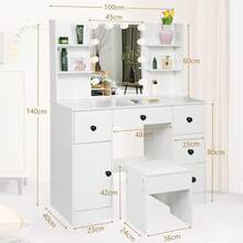 Large Dressing Table W/ 10 LED Lighted Mirror Lady Vanity Makeup Desk Stool Set - 白色 - 查看 10
