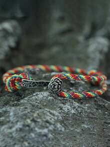 时尚手工编织绳可调节手链 复古黑色如意幸运手链 男女通用臂环饰品 - 如意手繩手鍊 - 查看 3