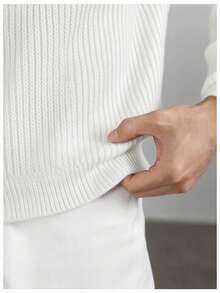 Men's Solid Color Casual Ribbed Turtleneck Long Sleeve Sweater, Autumn/Winter - White - View 7