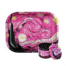 OFFPUFF 2 Pieces Pink Starry Night Rolling Tray And Herb Grinder Set - 粉色 - 查看 8