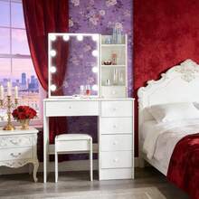 White Dressing Table LED Vanity Stool Set Makeup Desk W/ Mirror 10 Light &Drawer - 白色 - 查看 3