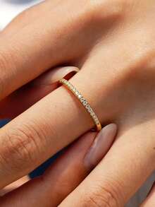 Luxury Half Eternity Ring With Cubic Zirconia, Gold And Silver Costume Jewelry - 金色 - 查看 5