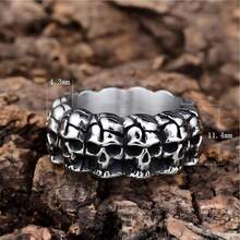 1 pezzo Anello vintage in acciaio inossidabile argento con teschio punk, unisex, adatto per motociclismo, uso quotidiano e feste