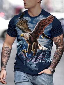 Men'S Patriotic Eagle Graphic T-Shirt - 3D Print, Casual Summer Tee With American Flag & Eagle Design, Perfect For Outdoor Activities & Home Wear, Casual Summer Wear |   Patriotic Design |   Comfortable Fit, Eagle Shirt - Kiểu 1 - Xem 1