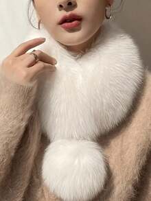 1条女士仿皮草围巾，时尚百搭保暖围巾，仿皮草领，围巾配饰，防风保暖，适合休闲户外穿着 - 彩色 - 查看 3