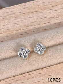 10 件装奢华优雅方形美甲饰品，Y2K 极简美甲配件，情人节必备，闪亮白色和粉色水钻，适合多种 DIY 美甲装饰，短指甲，法式美甲