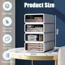 4 Tier Desk Organiser Drawers Stackable White Desktop Drawers Storage Plastic Make Up Desk Storage Box With 5 Drawers For Home Collection Makeup Office Supplies - White - View 2