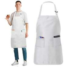 Adjustable Cotton Chef Aprons With 2 Pockets And Complimentary Bandana, Kitchen Apron For Women And Men,1Pack-White - 1Pack-white - View 2