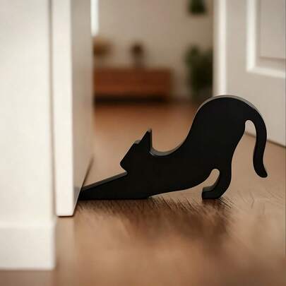 1pc Cute Black Cat Doorstop - Made Of Durable Matte Plastic, Impact-Resistant, Designed In A Cute Cat Sitting Pose. It Is A Home Safety Guard Installed Under The Door, Also Suitable For Holiday Decoration.