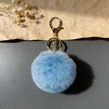 1 pièce Pompon de fourrure de lapin faux de 8 cm, porte-clés boule de fourrure de couleur unie pour vêtements, sacs, accessoires - Blanc - Voir 2