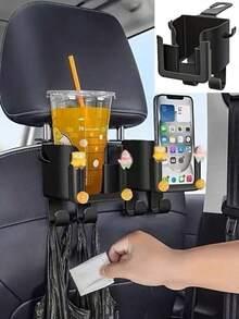 1 pieza/2 piezas Estante de almacenamiento multifuncional para respaldo de asiento de coche - Con portavasos, soporte para teléfono, bandeja y gancho, Estante de almacenamiento multifuncional 3 en 1, Estante de almacenamiento multifuncional de alta resistencia, Se adapta a la mayoría de vehículos, Puede sostener botellas de agua - Multicolor - Ver 7
