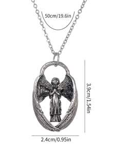 1件复古天使翅膀项链，独特，适合男士，秋冬季毛衣链 - 銀色 - 查看 6