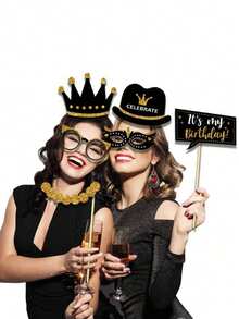 38pcs Gold Glitter Birthday Photo Booth Props, Birthday Party Decorations For Men & Women, Funny Cute Holiday Birthday Party Supplies (Gold & Black) - Multicolor - View 5