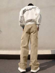 1pc Men's Multi-Pocket Cargo Pants, Suitable For Spring/Autumn, Summer Beach, Daily Commute, Sports Training, Outdoor Hiking, Casual, Fitness, Jogging, Straight Leg Trousers, Versatile & Fashionable, Fall - Khaki - View 3