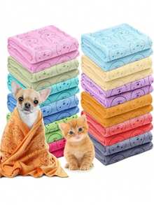1条/2条装，尺寸9.84 * 19.68英寸，超强吸水超细纤维宠物毛巾 - 超强吸水毛巾/吹风机毛巾，彩色设计，适用于猫狗，可重复使用
