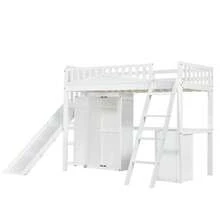 Bunk Bed, Children's Bed, With Safety Rail, Table And Wardrobe, Ample Storage Space, With Four-Step Ladder, Pine+MDF+Plywood, White, 90x200cm - White - View 9