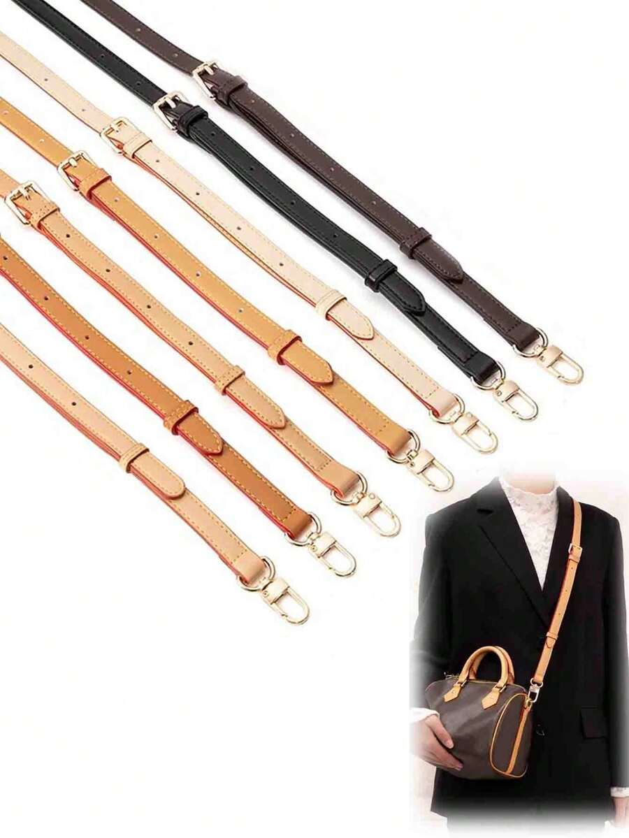 1pc Handmade Vintage Leather Strap - Wallet Handle And Shoulder Strap Replacement, With Safety Buckle, Suitable For Handbags, Crossbody Bags And Clutches - Fashionable And Durable Bag Accessory, DIY Wallet Making, Crossbody Bag Strap Modification, Adjustable - Multicolor - View 1
