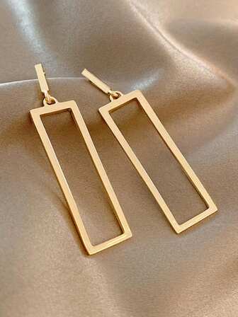 1 Pair Retro Square Shaped Earrings, Slimming & Fashionable, Versatile Accessory For Women, Autumn/Winter