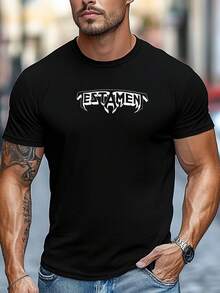 Camiseta Casual Gráfica para Hombre - Camiseta de Verano de Manga Corta con Cuello Redondo y Letras Blancas Negritas. Color sólido marrón. Ajuste Regular para Ropa Casual. Estilo de ropa urbana. Diseño minimalista. Material ligero. Top básico. Ropa para adultos - Negro - Ver 1