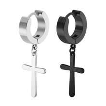 Brinco Argola Cruz Prata / Preto - Aço Inoxidável Masculino e Feminino - Preto - Visão 2