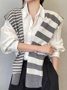 1pc Unisex Asymmetrical Striped Casual Shawl, Multi-Color Knitted Versatile Shawl - Suitable For Autumn/Winter, Christmas, Outdoor Wear - Same Style In Multiple Colors - View 3