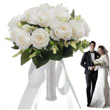 zxr Ramos de boda para la novia flores de rosa artificial ramo de novia con cinta de seda ramos de novia de dama de honor para la fiesta para la fiesta de boda Día de San Valentín decoración del hogar125 - Blanca - Ver 5