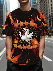 Comfortable & Versatile T-Shirt (Machine Washable) - Men's Retro 80s Pixelated Chick & Flame Graphic Design - 3D Digital Print Neon Glow - Casual Round Neck Short Sleeve - Summer Tee For Gaming, Halloween Costumes & Casual Attire - Ideal Gift For Men & Teens - Pixel Art Style With Vibrant Colors - Relaxed Fit For Daily & Sports Wear - Perfect For Casual Outings & Gaming Events - 混合色 - 查看 2