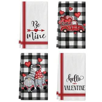 2pcs/Set Valentine's Day Kitchen Towel & Dishcloth, Anniversary Wedding Decorative Hand Towel