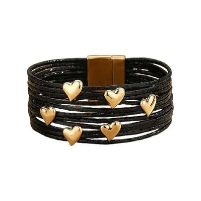Y2K Star Multi-Layer Leather Wristband Bracelet Punk Gothic Star Layered Bracelets For Women Men Aesthetic Grunge Bangle Gift Shiny Millennium Y2K Jewelry,Heart-Black