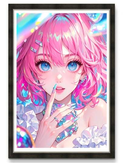 1幅豪华5D钻石画，精美动漫少女钻石画 - 全圆钻，含工具，家居客厅卧室墙面装饰画，节日礼物，更加璀璨夺目