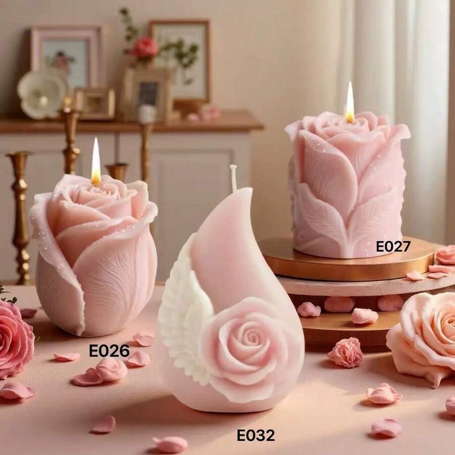 情人节玫瑰花蕾系列创意香薰蜡烛硅胶模具，玫瑰翅膀石膏装饰模具 DIY浪漫玫瑰翅膀香氛花卉装饰模具 - 白色 - 查看 1