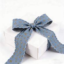 1/5yards Wide, 4cm Wide, Vintage Denim Ribbon With Embossed Star Pattern, Blue Denim Lace Trim, Decorated With Gold Stars, DIY Craft Ribbon, Suitable For Making Bows, Bag Decorations, Home Decor Accessories, Gift Packaging And Valentine's Day Decorations - Multicolor - View 10