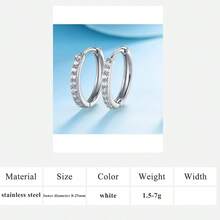 MDFUN Huggic CZ 圈形耳环，316L 不锈钢材质，镶嵌立方氧化锆，低过敏性耳钉，适用于耳软骨/耳廓穿孔，男女皆宜 - 銀色 - 查看 17