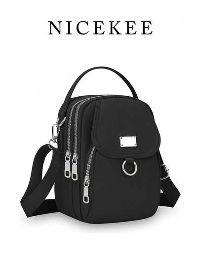 シンプルな無地のレトロマルチレイヤーショルダーバッグ、ファッショナブルで簡単なデイリーカジュアルバッグ、ニッチなデザインのテクスチャ スクエアバッグ、軽量で買い物、通勤、仕事、日常のお出かけに適しています。