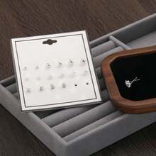 9对珍珠水钻耳钉套装，优雅女士耳环组合 - 彩色 - 查看 2