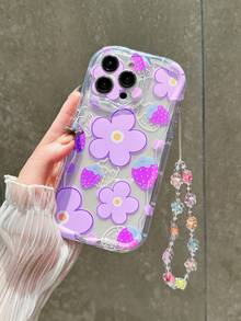 1 chiếc ốp lưng điện thoại chống sốc họa tiết hoa và dâu tây dễ thương, viền lượn sóng, tương thích với iPhone 15/11/12/13/14/XR/XS/Pro/Max, 17 Pro Max, 16 Plus, 15 Pro Max, unisex, quà tặng ngày Valentine, phiên bản quốc tế, không phải phiên bản nội địa. - Màu tím hoa cà - Xem 4