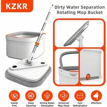 Spin Mop And Bucket Set With Self Separation Dirty And Clean Water System Self Wringing 360° Rotating Square Mop Head For Home Floors Cleaning 1.0 Mop And Bucket Set (6 Pads ) - XámTrắng - Xem 8
