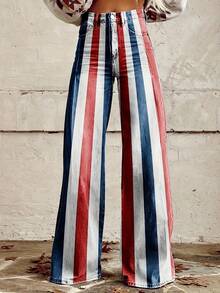 Women'S Fashionable Loose And Comfortable Plus Size Jeans, Casual Multifunctional Denim Pants, Retro Bohemian Floralt Design Denim, Women'S Retro Striped Jeans Printed Casual Wide Leg Pants 3D Printed Retro Women'S Clothing And Denim Jeans - Nhiều màu - Xem 2